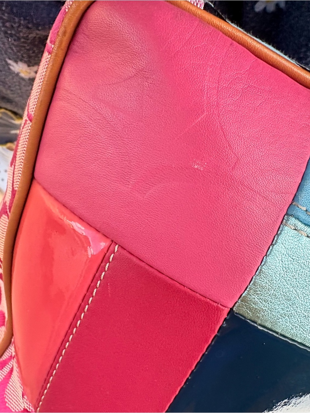 Coach Patchwork Signature Tote in Pink, Blue, Tan and… - Gem